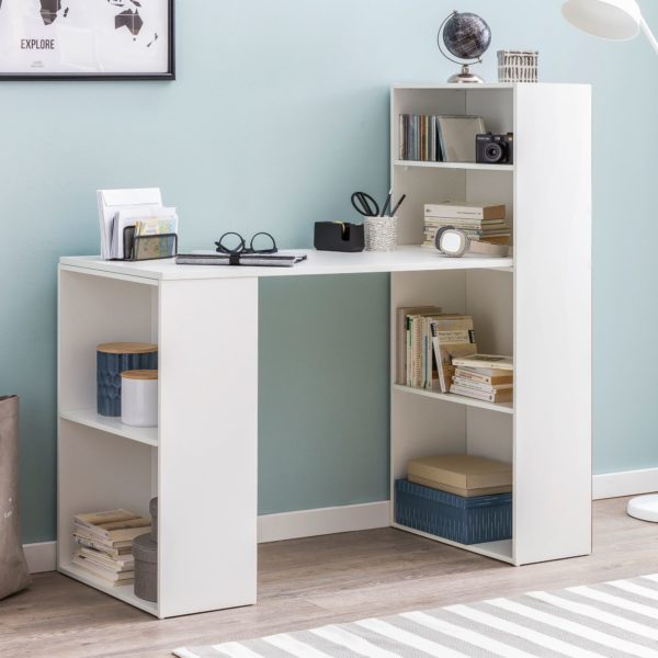 Desk Wl5.692 With Shelf 120 X 120 X 53 Cm White Matte Wood Modern 47461 Wohnling Schreibtisch Samson Mit Regal