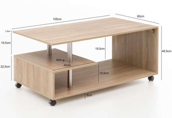Design Coffee Table Wl5.735 105 X 48,5 X 60 Cm Sonoma Rotatable With Castors 47538 Wohnling Couchtisch Letty Sonoma Wl5 735 Wl 3
