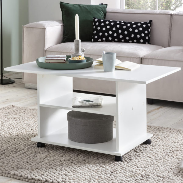 Design Coffee Table Wl5.738 95 X 51 X 54,5 Cm White Rotatable With Castors 47541 Wohnling Couchtisch Move Weiss Wl5 738 Wl5 1