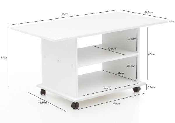 Design Coffee Table Wl5.738 95 X 51 X 54,5 Cm White Rotatable With Castors 47541 Wohnling Couchtisch Move Weiss Wl5 738 Wl5 3