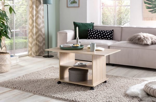 Design Coffee Table Wl5.739 95 X 51 X 54,5 Cm Sonoma Rotatable With Castors 47542 Wohnling Couchtisch Move Sonoma Wl5 739 Wl5 2