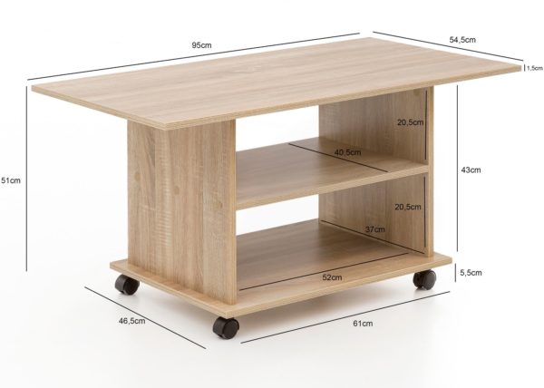 Design Coffee Table Wl5.739 95 X 51 X 54,5 Cm Sonoma Rotatable With Castors 47542 Wohnling Couchtisch Move Sonoma Wl5 739 Wl5 3