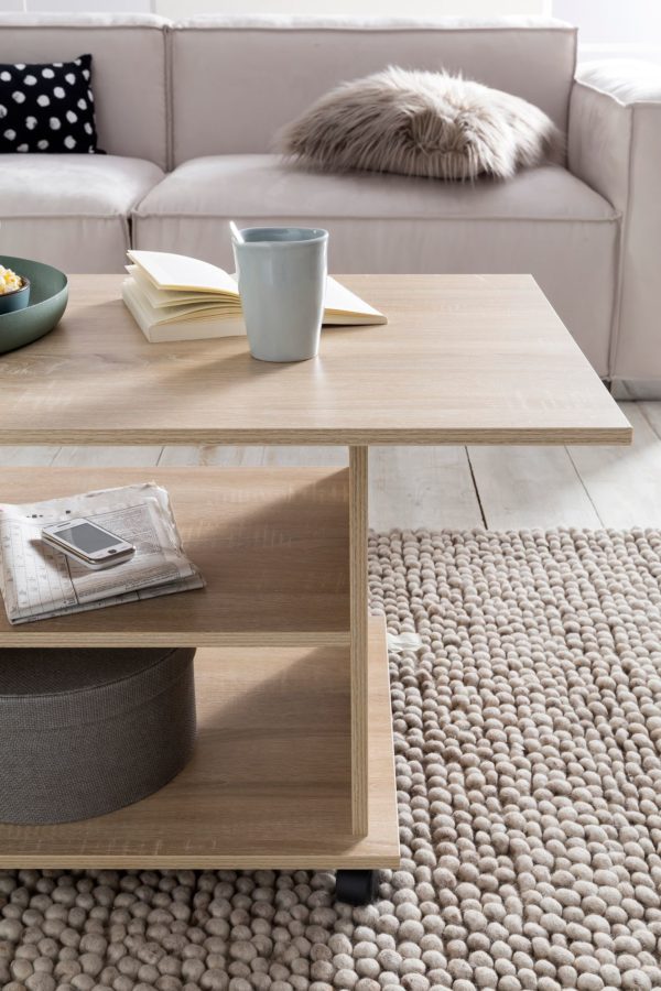 Design Coffee Table Wl5.739 95 X 51 X 54,5 Cm Sonoma Rotatable With Castors 47542 Wohnling Couchtisch Move Sonoma Wl5 739 Wl5 5