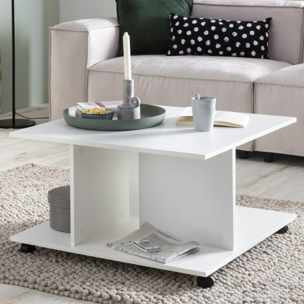 Design Coffee Table Wl5.742 74 X 74 X 43,5 Cm White Rotatable With Castors 47545 Wohnling Couchtisch Torry Weiss Wl5 742 Wl5 1