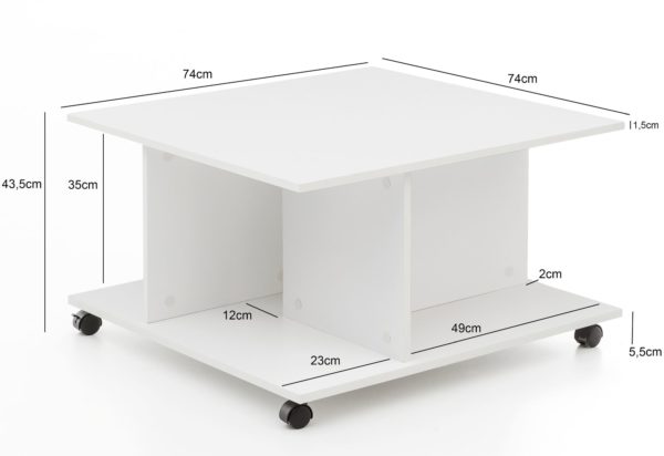 Design Coffee Table Wl5.742 74 X 74 X 43,5 Cm White Rotatable With Castors 47545 Wohnling Couchtisch Torry Weiss Wl5 742 Wl5 3