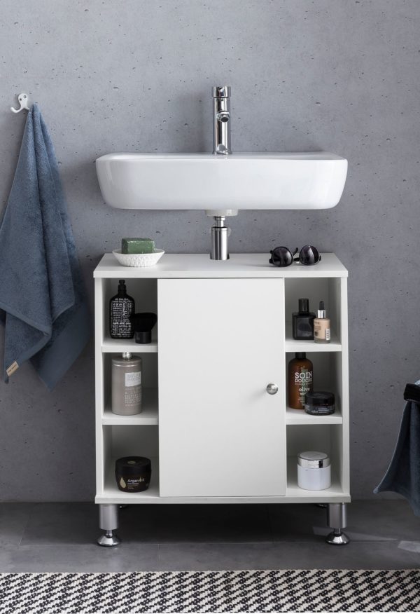 60 X 64 X 32 Cm White Bathroom Cabinet With Door 47556 Wohnling Waschbeckenunterschrank Bubble