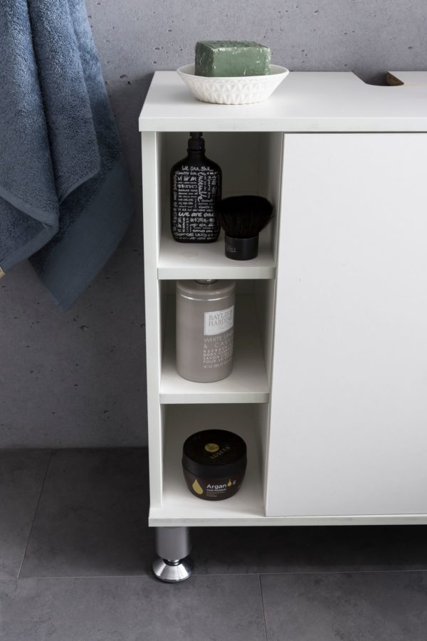60 X 64 X 32 Cm White Bathroom Cabinet With Door 47556 Wohnling Waschbeckenunterschrank Bubble
