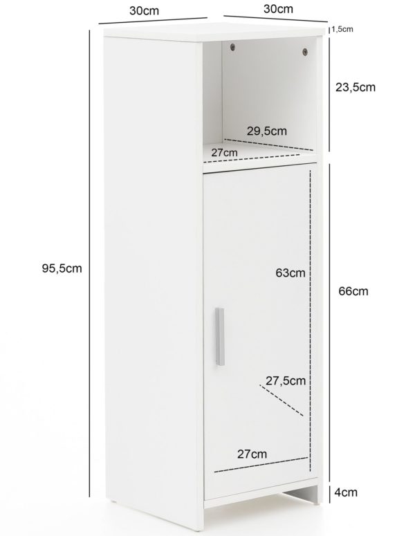 Bathroom Cabinet 30 X 95,5 X 30 Cm White Wood With Door And Tray Fold 47558 Wohnling Badschrank Bubble 30X30X95 Cm Weis 3