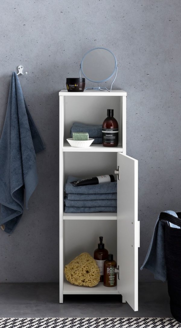 Bathroom Cabinet 30 X 95,5 X 30 Cm White Wood With Door And Tray Fold 47558 Wohnling Badschrank Bubble 30X30X95 Cm Weis 6