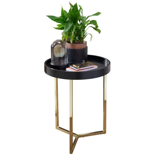 Design Side Table Eva 40X51X40Cm Coffee Table Round Black / Gold 47891 Wohnling Beistelltisch Eva 40Cm Schwarz