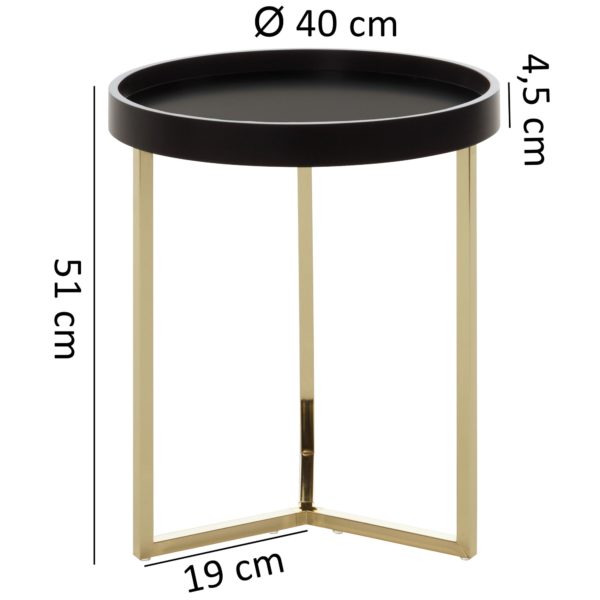 Design Side Table Eva 40X51X40Cm Coffee Table Round Black / Gold 47891 Wohnling Beistelltisch Eva 40Cm Schwarz 3