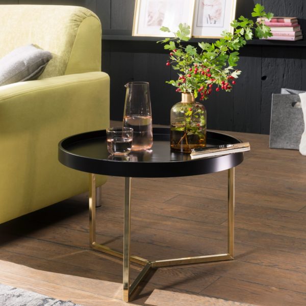Coffee Table Eva 58,5X42X58,5Cm Black / Gold Coffee Table Metal Round 47892 Wohnling Couchtisch Eva 58 5 Cm Schwarz 1