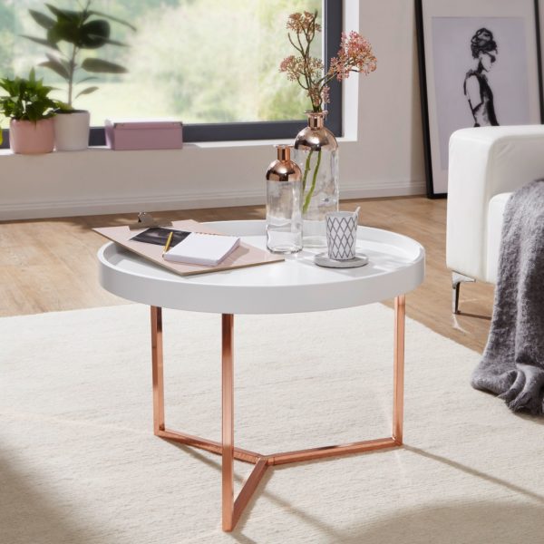 Coffee Table Eva 58,5X42X58,5Cm White / Copper Coffee Table Metal Round 47894 Wohnling Couchtisch Eva 58 5 Cm Weiss 1