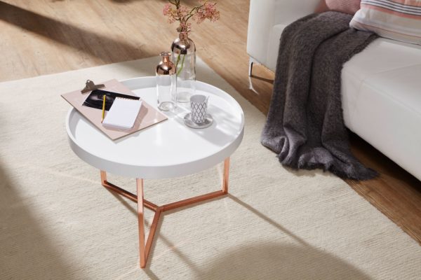 Coffee Table Eva 58,5X42X58,5Cm White / Copper Coffee Table Metal Round 47894 Wohnling Couchtisch Eva 58 5 Cm Weiss 4