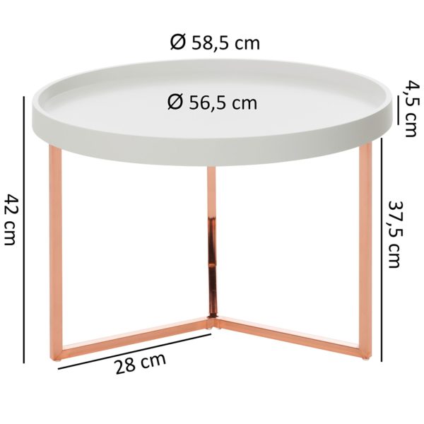 Coffee Table Eva 58,5X42X58,5Cm White / Copper Coffee Table Metal Round 47894 Wohnling Couchtisch Eva 58 5 Cm Weiss 6