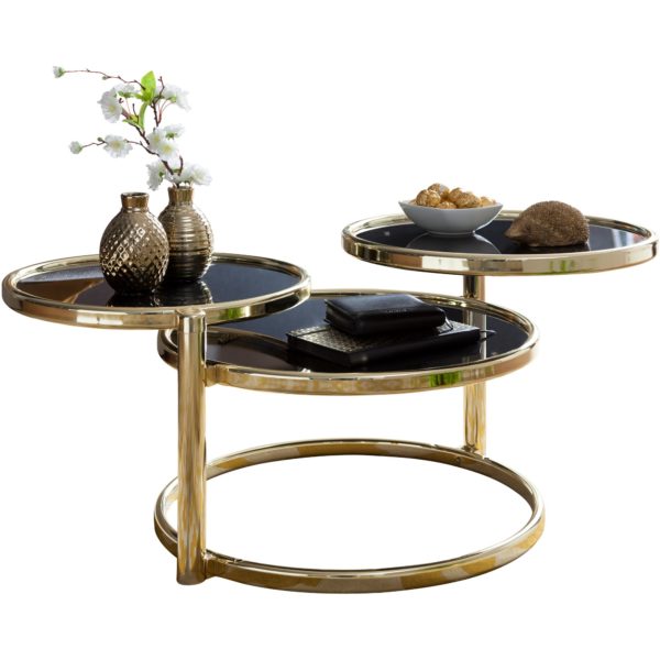 Coffee Table Susi With 3 Table Tops Black / Gold 58 X 43 X 58 Cm 47896 Wohnling Couchtisch Susi Mit 3 Tischplatten S
