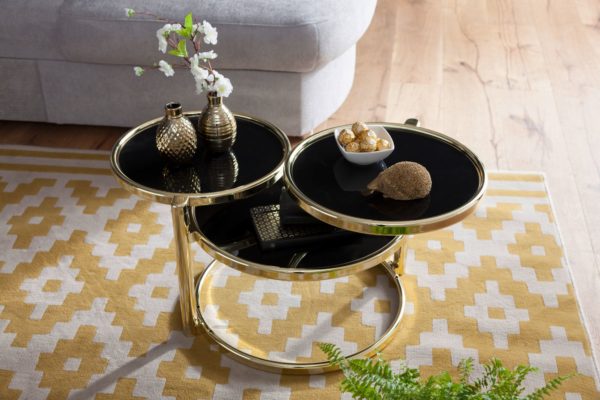 Coffee Table Susi With 3 Table Tops Black / Gold 58 X 43 X 58 Cm 47896 Wohnling Couchtisch Susi Mit 3 Tischplatten 4