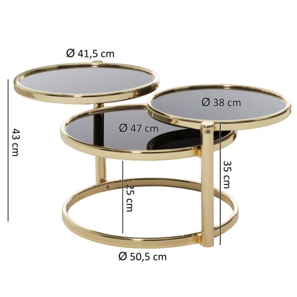 Coffee Table Susi With 3 Table Tops Black / Gold 58 X 43 X 58 Cm 47896 Wohnling Couchtisch Susi Mit 3 Tischplatten 7