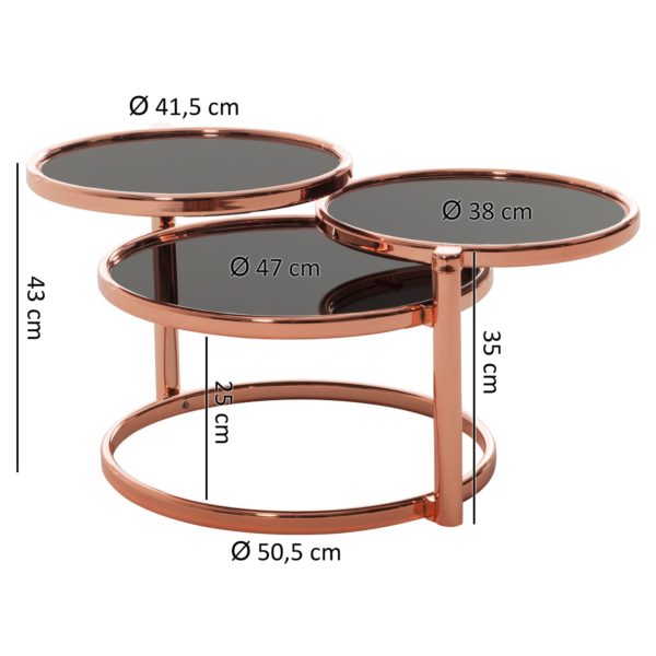 Coffee Table Susi With 3 Table Tops Black / Copper 58 X 43 X 58 Cm 47897 Wohnling Couchtisch Susi Mit 3 Tischplatten 6