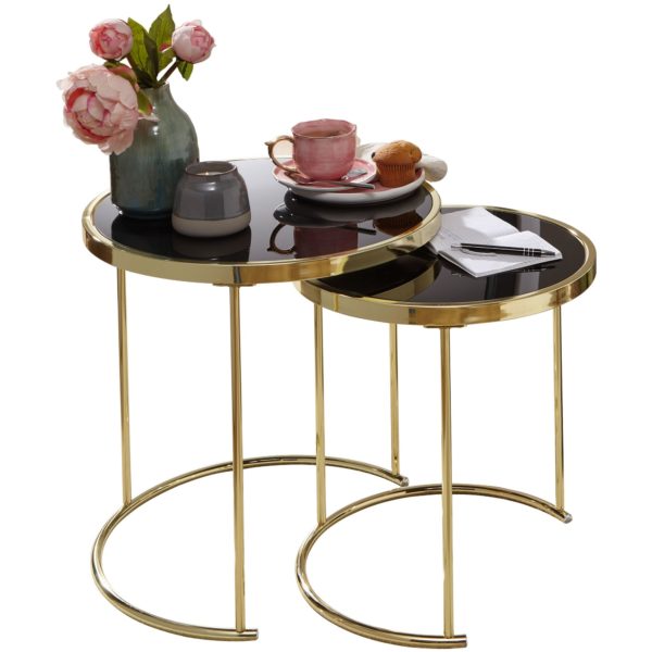 Design Nesting Table Cora Black / Gold Side Table Metal / Glass 47898 Wohnling Satztisch Cora Schwarz Gold Wl5 76