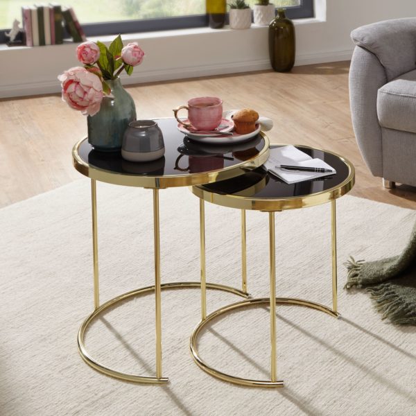 Design Nesting Table Cora Black / Gold Side Table Metal / Glass 47898 Wohnling Satztisch Cora Schwarz Gold Wl5 1