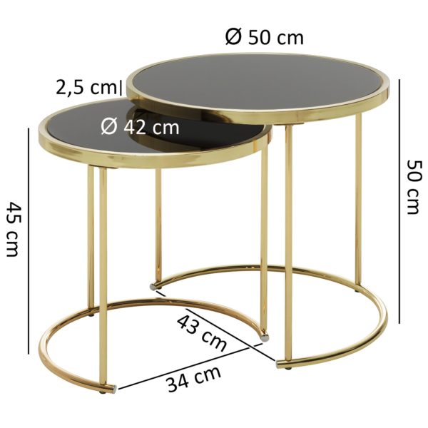 Design Nesting Table Cora Black / Gold Side Table Metal / Glass 47898 Wohnling Satztisch Cora Schwarz Gold Wl5 3