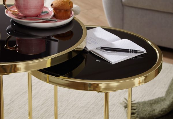 Design Nesting Table Cora Black / Gold Side Table Metal / Glass 47898 Wohnling Satztisch Cora Schwarz Gold Wl5 5