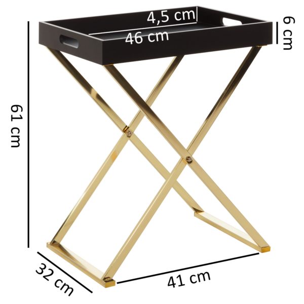 Side Table Nina Tv Tray Folding 46 X 61 X 32 Cm Black / Gold 47902 Wohnling Beistelltisch Nina Tv Tray Zusamme 3