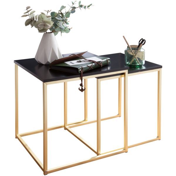 Table Cala Black / Gold Side Table Mdf / Metal 47921 Wohnling Satztisch Cala Schwarz Matt Gold W