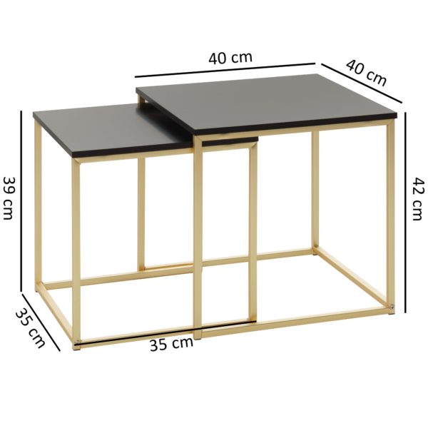 Table Cala Black / Gold Side Table Mdf / Metal 47921 Wohnling Satztisch Cala Schwarz Matt Gold 3