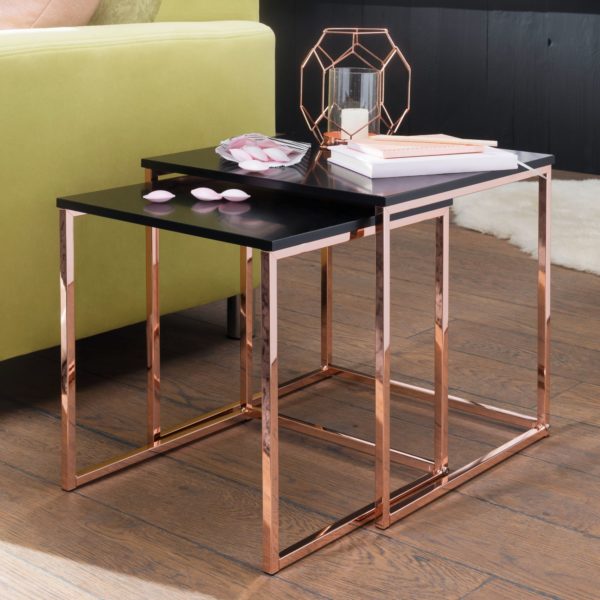 Table Cala Black / Copper Side Table Mdf / Metal 47922 Wohnling Satztisch Cala Schwarz Kupfer Wl 1