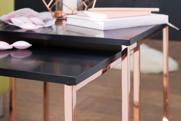 Table Cala Black / Copper Side Table Mdf / Metal 47922 Wohnling Satztisch Cala Schwarz Kupfer Wl 5