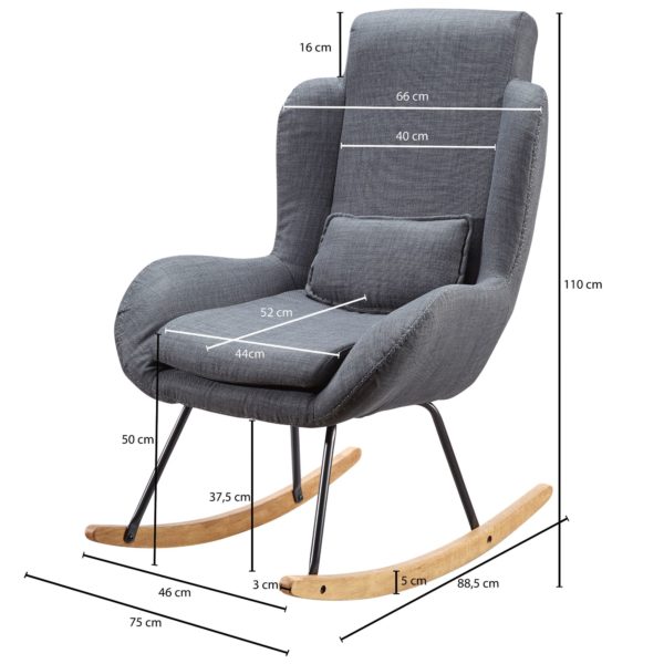 Rocking Chair Rocky Anthracite Design Relaxing Armchair 75 X 110 X 88,5 Cm 48257 Wohnling Schaukelstuhl Rocky Anthrazit Design