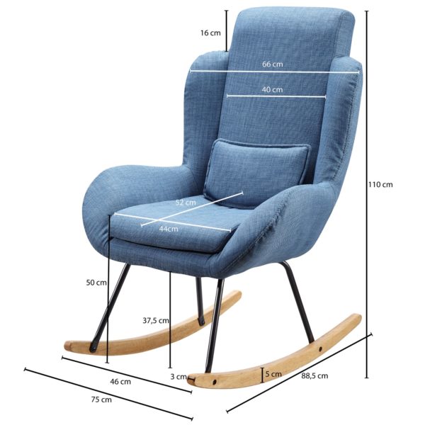 Кресло-Качалка Синее Rocky 75 X 110 X 88, См Ткань Дерево 48259 Wohnling Schaukelstuhl Rocky Blau Design Rela