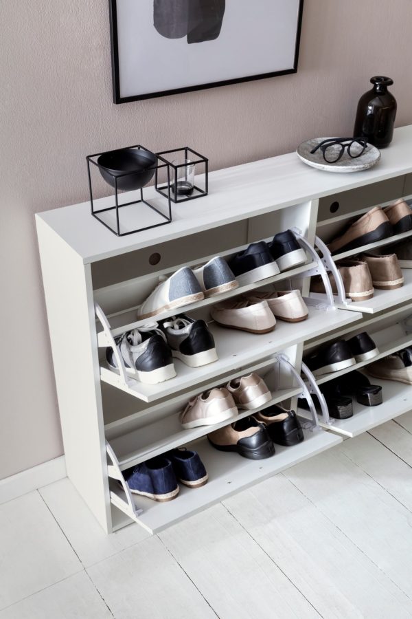 Shoe Cabinet Modern 120 X 81 X 24 Cm Wood 48489 Wohnling Schuhschrank Leila 120X24X81 Cm We 9