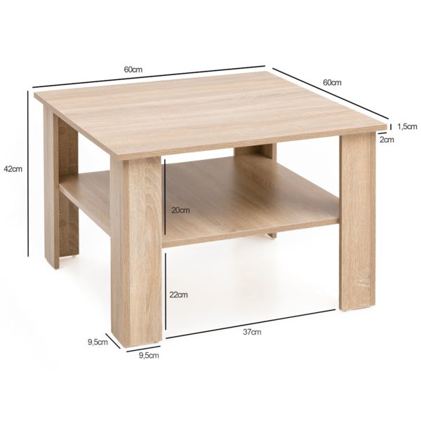 Coffee Table Sonoma Oak 60X42X60 Cm Design Wooden Table With Shelf 48493 Wohnling Couchtisch Gina 60X60X42 Cm Sonoma 3
