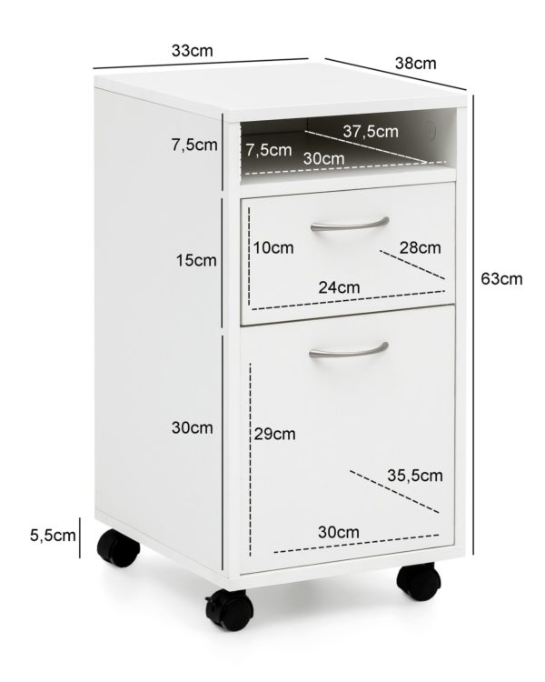 Roll Container White 33X63X38 Cm Desk Base Cabinet Wood 48617 Wohnling Rollcontainer Lola 33X38X63 Cm Weiss Wl5 901 Wl5 901 3