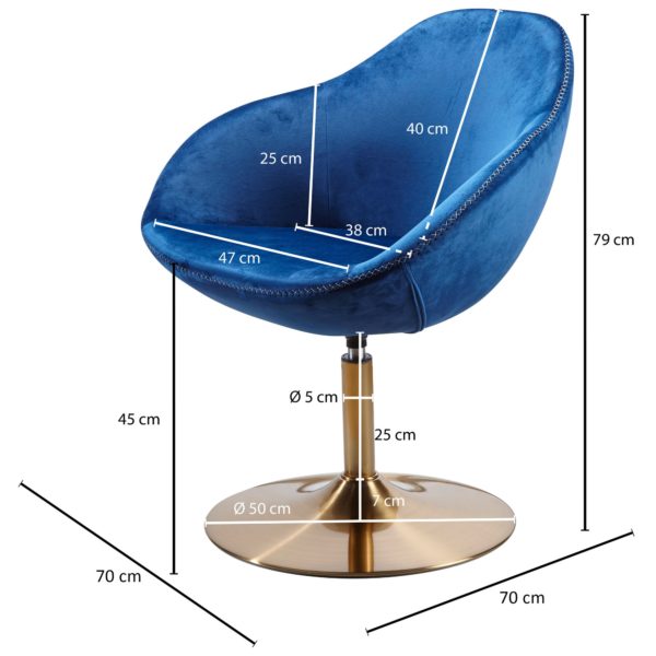 Chair Sarin Velvet Blue / Gold 70X79X70 Cm Design Swivel Chair 48685 Wohnling Loungesessel Sarin Samt Blau Gold