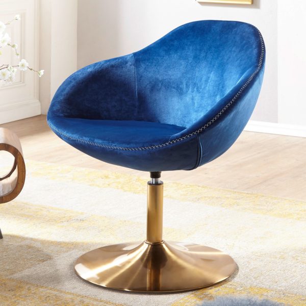 Chair Sarin Velvet Blue / Gold 70X79X70 Cm Design Swivel Chair 48685 Wohnling Loungesessel Sarin Stoff Blau Bas 1