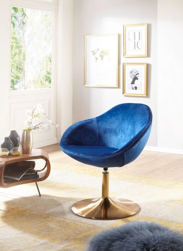 Chair Sarin Velvet Blue / Gold 70X79X70 Cm Design Swivel Chair 48685 Wohnling Loungesessel Sarin Stoff Blau Bas 2