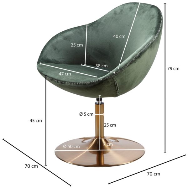 Chair Sarin Velvet Green / Gold 70X79X70 Cm Design Swivel Chair 48686 Wohnling Loungesessel Sarin Samt Gruen Gold