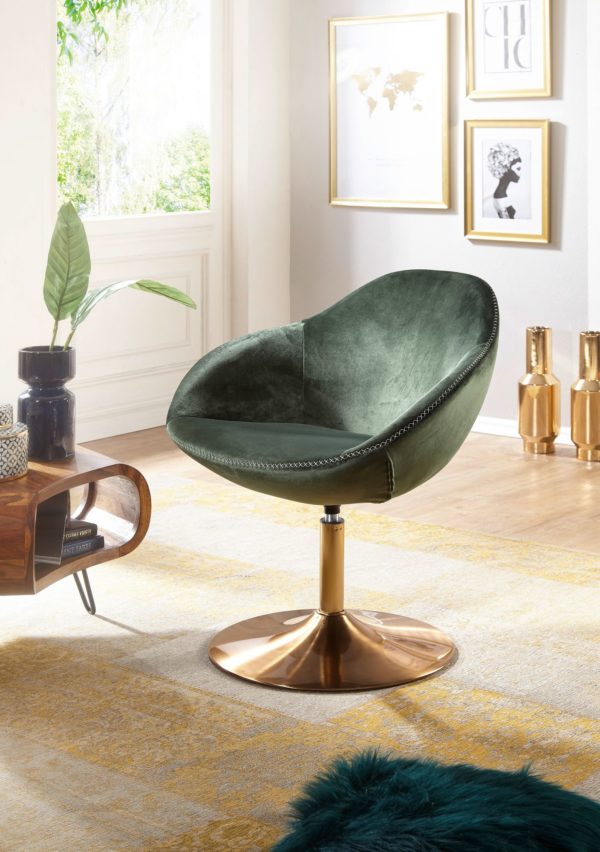 Chair Sarin Velvet Green / Gold 70X79X70 Cm Design Swivel Chair 48686 Wohnling Loungesessel Sarin Stoff Gruen Ba 2