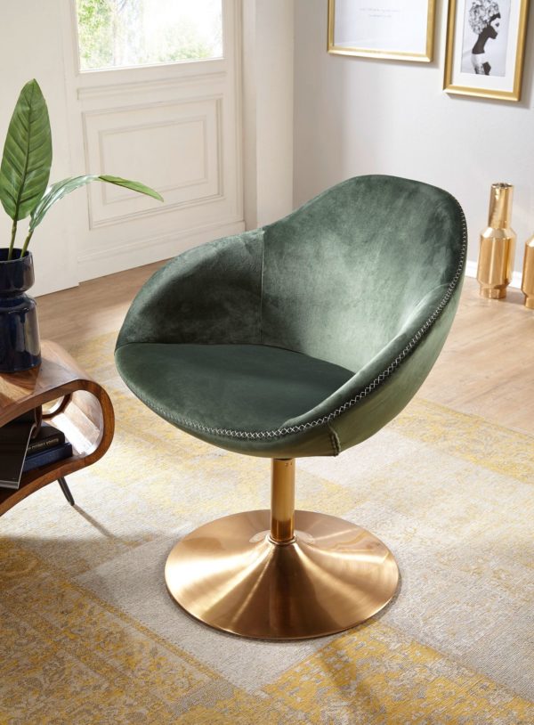 Chair Sarin Velvet Green / Gold 70X79X70 Cm Design Swivel Chair 48686 Wohnling Loungesessel Sarin Stoff Gruen Ba 4