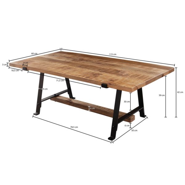 Coffee Table Mango Solid Wood 115X42X60 Cm Table With Metal Frame 51987 Wohnling Couchtisch Mango Massivholz 115X42X60 Cm Tisch Mit Metallgestell Sofatisch Rechteckig Industrial Design Massiver Wohnzimmertisch Modern Abstelltisch Beistelltisch Bra 3