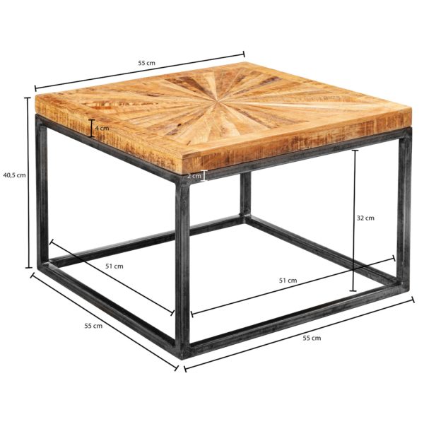 Coffee Table Mango Solid Wood 55X40X55 Cm Table With Metal Frame 52007 Wohnling Couchtisch Mango Massivholz 55X40X55 Cm Tisch Mit Metallgestell Wohnzimmertisch Quadratisch Im Industrial Design Massiver Sofatisch Modern Abstelltisch Beistelltisch 3