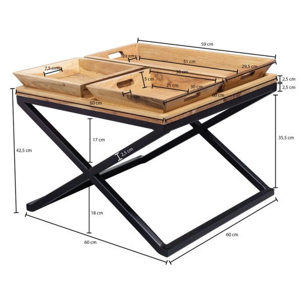 Coffee Table Acacia Solid Wood 60X47.5X60 Cm / Metal Table 52022 Wohnling Couchtisch Akazie 60X60X47 Cm Wl5 972 Wl5 972