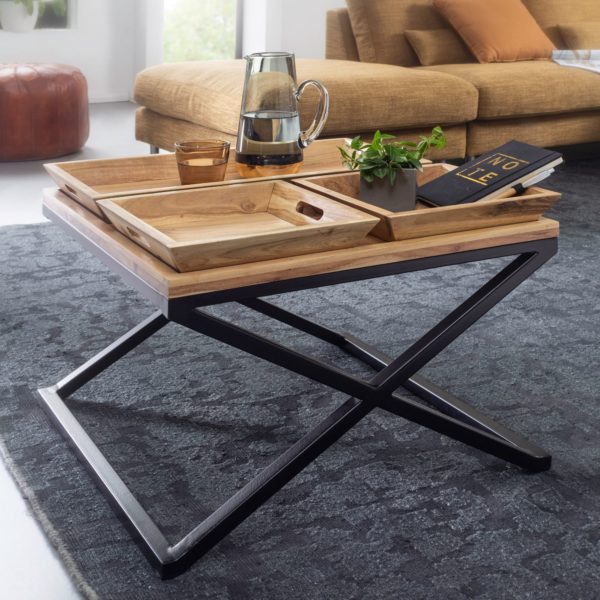 Coffee Table Acacia Solid Wood 60X47.5X60 Cm / Metal Table 52022 Wohnling Couchtisch Akazie 60X60X47 Cm Wl5 972 Wl5 972 1