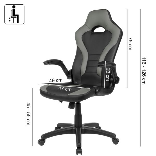 Gaming Swivel Chair Imitation Leather Black / Gray Desk Chair Up To 120 Kg 52238 Amstyle Buerostuhl Grau Spm1 418 Spm1 418 2