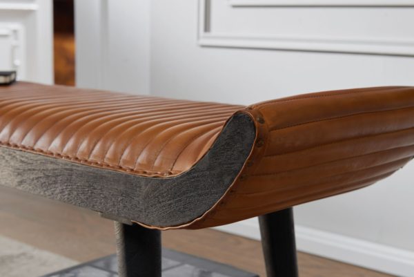 Bench Genuine Leather / Solid Wood Bench Brown 125X51X38 Cm Modern 52307 Wohnling Sitzbank Wl6 014 Wl6 014 5