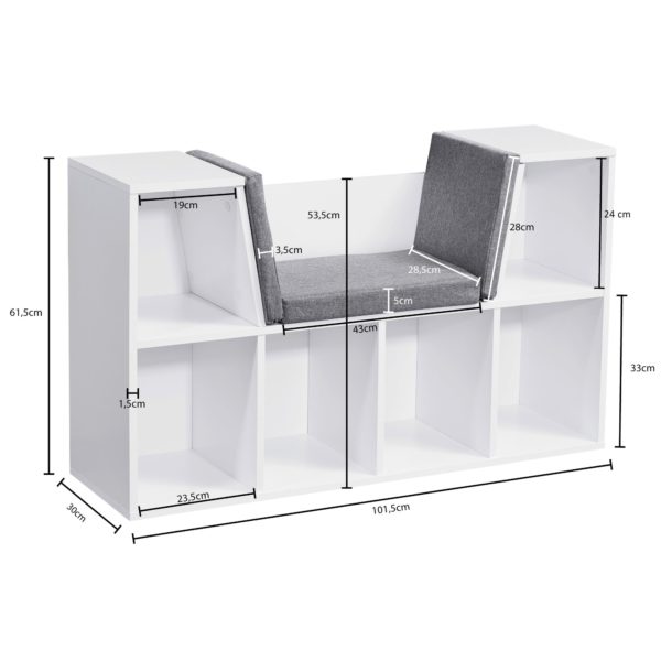 Design Shelf With Seat 101.5 X 61.5 X 30 Cm White Matt 52562 Wohnling Design Regal Mit Sitzflaeche Cm Weiss Matt Standregal Mit Sitzauflage Grau Sitzbank Mit 6 Faechern Wl6 068 Wl6 068 1